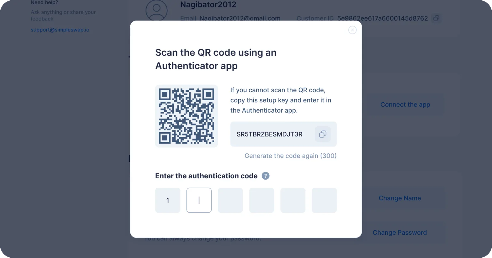 two factor authentification simpleswap qr