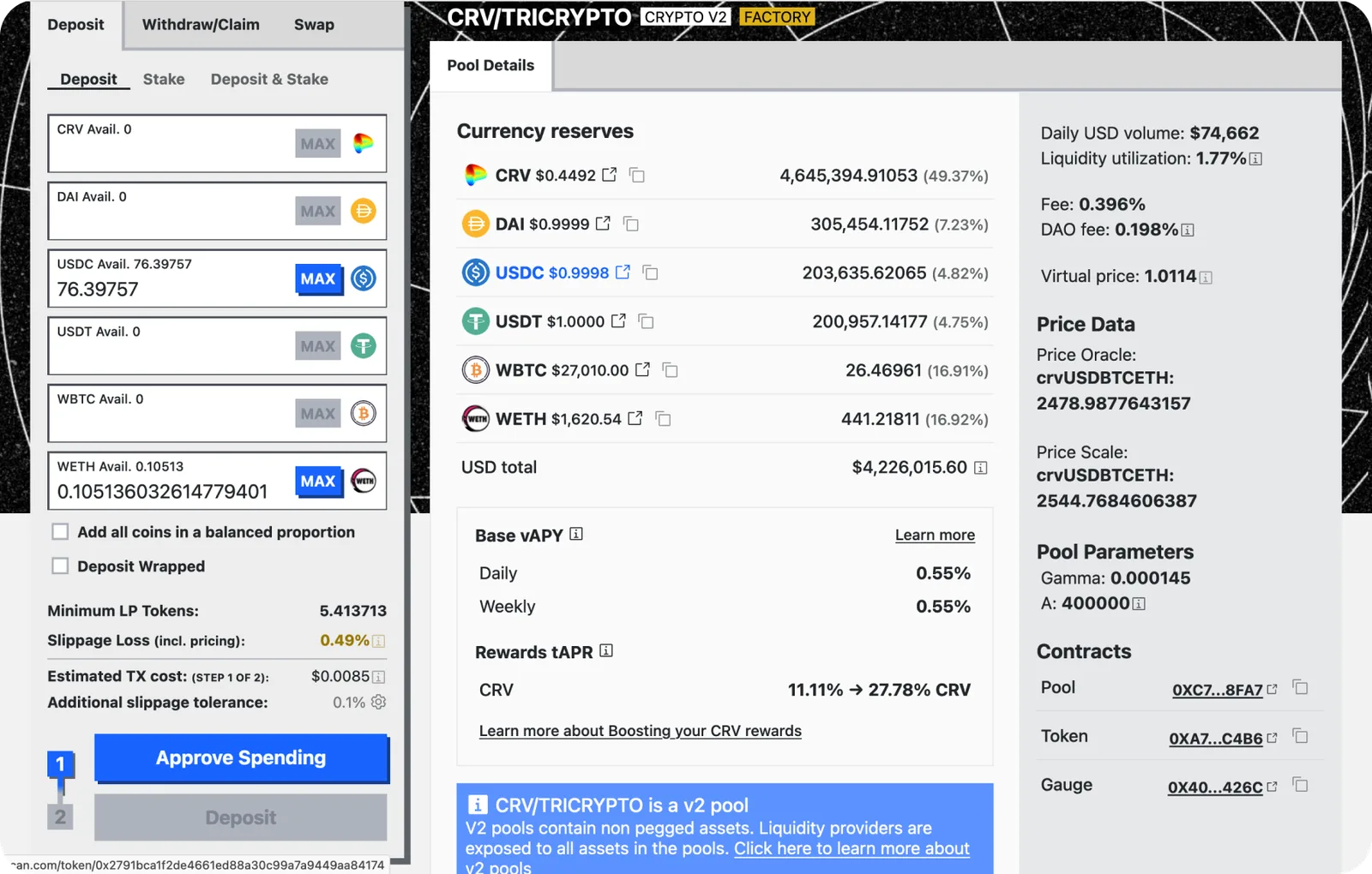 curve finance pool details