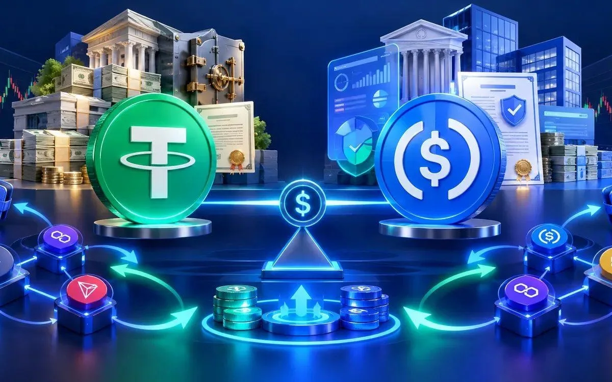 Stablecoin comparison showing reserves, liquidity, verification and network connections